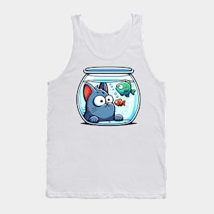 Cat and fish - cartoon style Tank Top